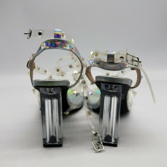 Cape Robbin Maria 37 Womens‎ Clear Lucite Perspex Studded Strappy Heel Size 8.5M - Picture 4 of 6